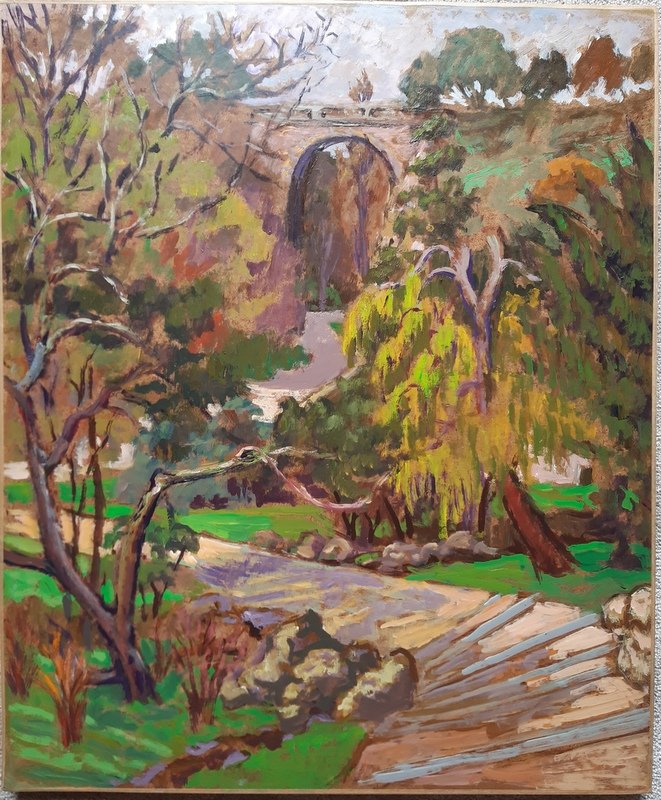 Marco Behar ( 1898-1959) Tableau Huile Sur Isorel peinture Paris Le Parc Des Buttes Chaumont