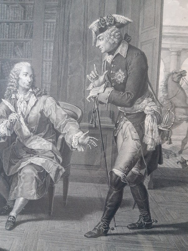 Gravure Frédéric et Voltaire à Postdam début du XIXème siècle-photo-5