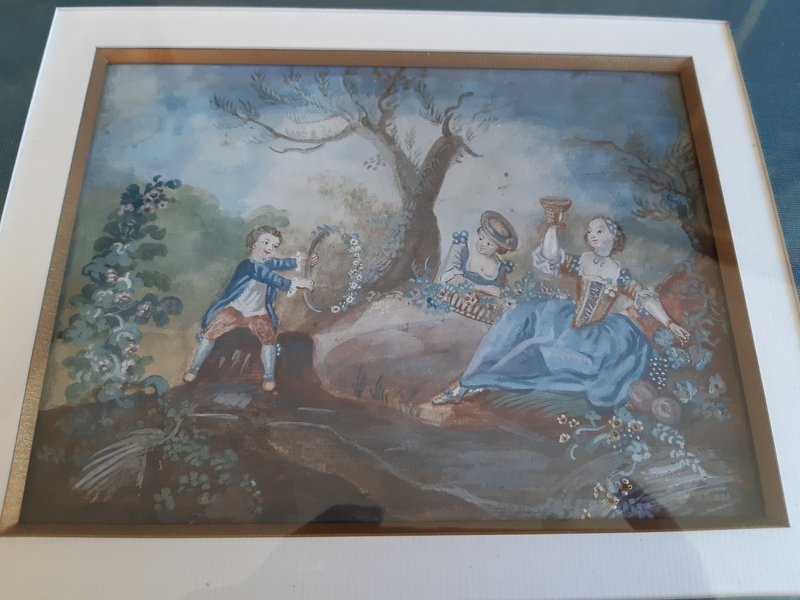 Lovely Galante Scene At La Gouache Fête Champêtre Louis XVI-photo-2