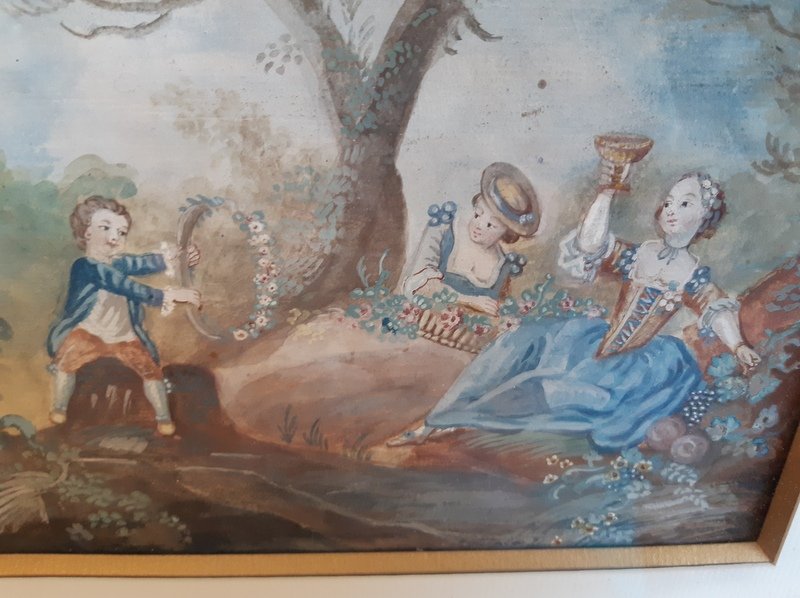 Lovely Galante Scene At La Gouache Fête Champêtre Louis XVI-photo-3