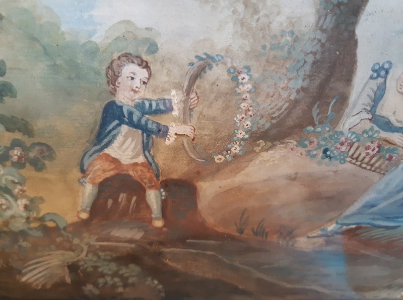 Lovely Galante Scene At La Gouache Fête Champêtre Louis XVI-photo-4