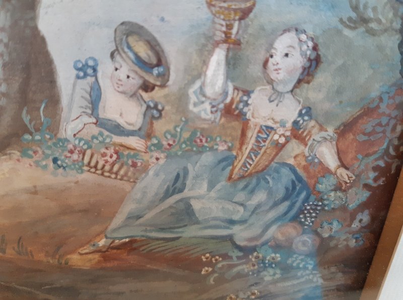 Lovely Galante Scene At La Gouache Fête Champêtre Louis XVI-photo-1