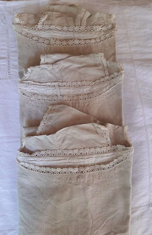 3 Old Natural Linen Shirts Bordered With Lace