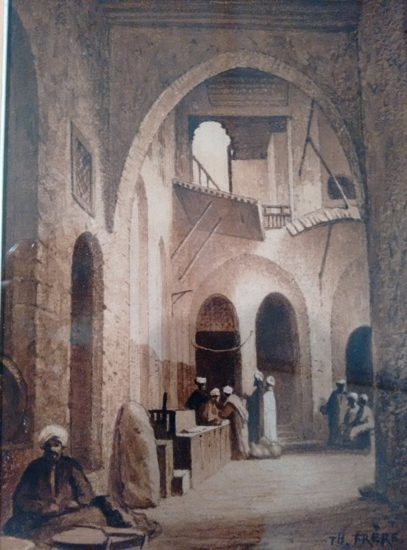 Charles-théodore Frère (Paris 1814 – 1888) Intérieur d'Un Khan Au Caire, Dessin Orientaliste-photo-3