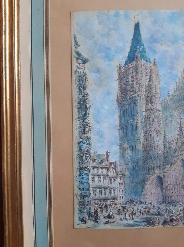 Rouen Cathedral And Its Square Animated Drawing In Watercolor And Gouache-photo-4