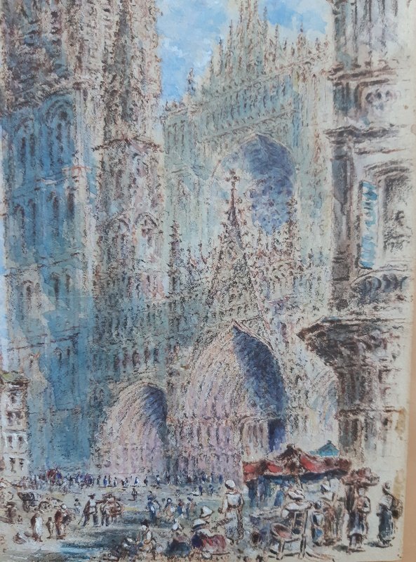 Rouen Cathedral And Its Square Animated Drawing In Watercolor And Gouache-photo-2