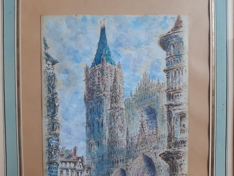 Rouen Cathedral And Its Square Animated Drawing In Watercolor And Gouache-photo-3