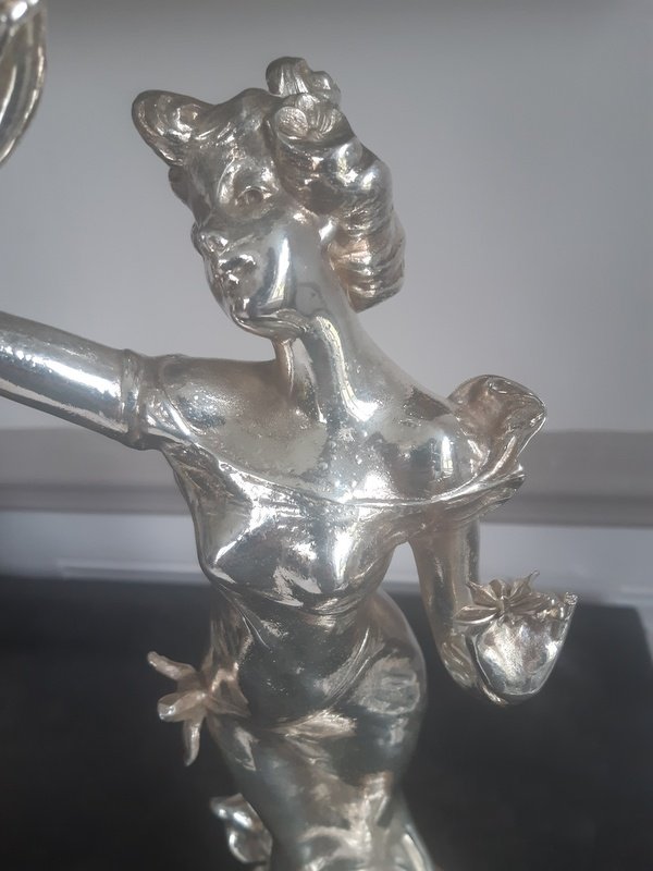 Julien Caussé-cadet (1869-1914) Art Nouveau Silver Bronze Sculpture Around 1900-photo-8