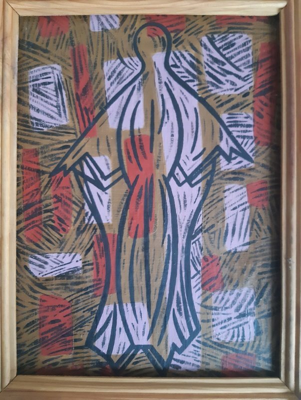 Abstraction " vierge " par Jacques Meunier vers 1960 tableau abstrait