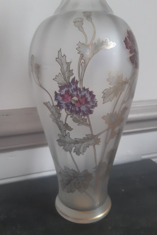 Art Nouveau Pantin Crystal Vase Decor Poppies And Butterfly-photo-2