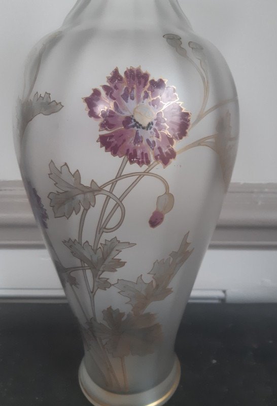 Vase De La Cristallerie De Pantin Art Nouveau Décor De Pavots Et Papillon-photo-3
