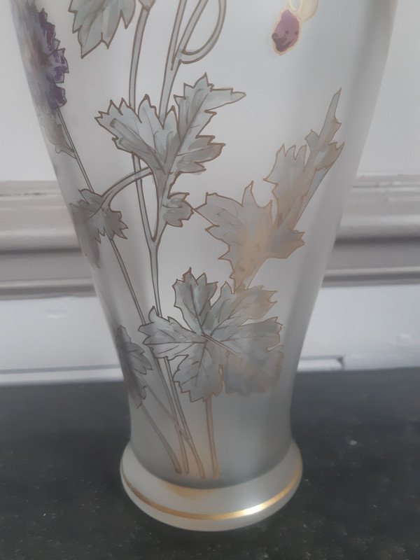 Art Nouveau Pantin Crystal Vase Decor Poppies And Butterfly-photo-4