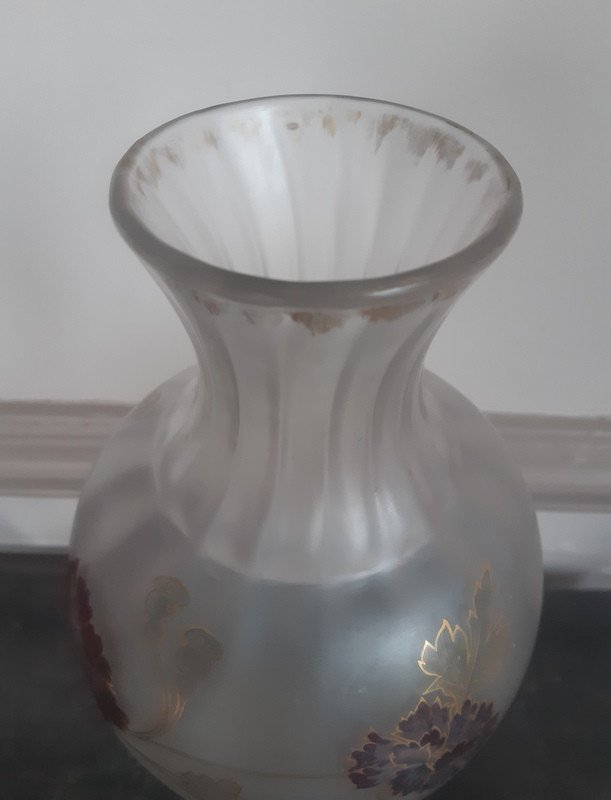 Vase De La Cristallerie De Pantin Art Nouveau Décor De Pavots Et Papillon-photo-1