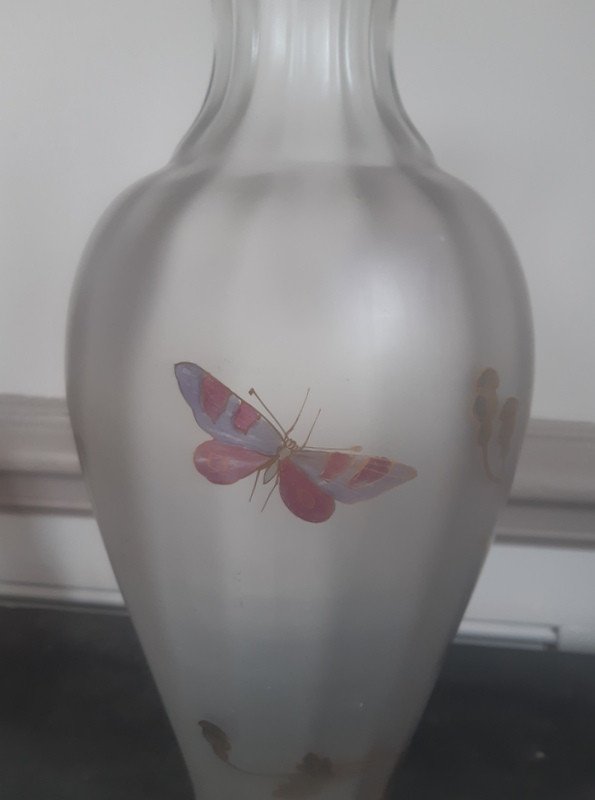 Art Nouveau Pantin Crystal Vase Decor Poppies And Butterfly-photo-2