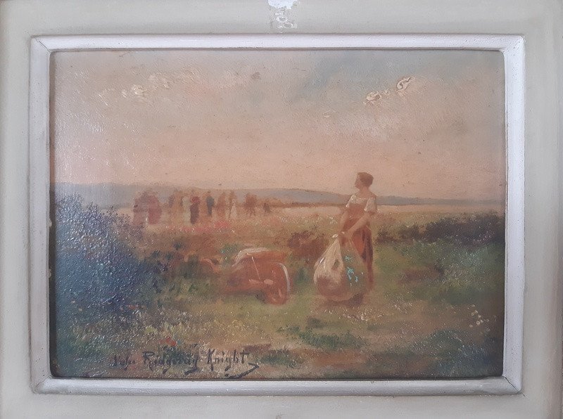 Charming Oil On Wood Panel Representing A Country Scene After Ridgway Knight-photo-2