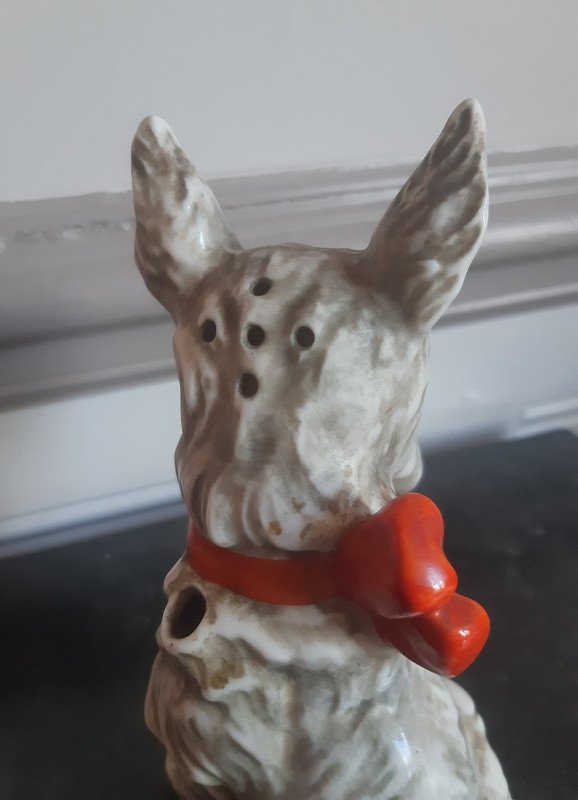 Veilleuse Chien Au Noeud Rouge Scottish Terrier écossais En Porcelaine-photo-4