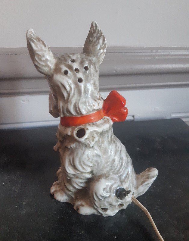 Veilleuse Chien Au Noeud Rouge Scottish Terrier écossais En Porcelaine-photo-1