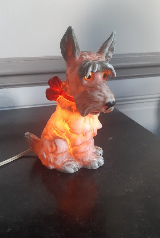 Veilleuse Chien Au Noeud Rouge Scottish Terrier écossais En Porcelaine-photo-5