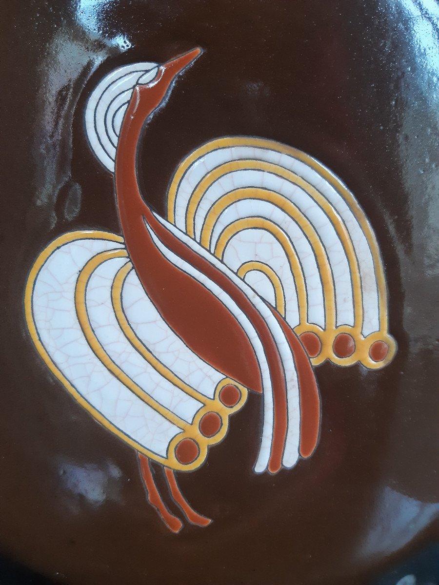 Longwy Art Deco Gourd Vase Circa 1930 Bird Of Paradise Phoenix By Jean Luce