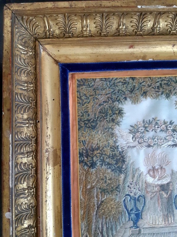Silk Wedding Embroidery With Flaming Hearts And Empire Restored Flower Garland-photo-3
