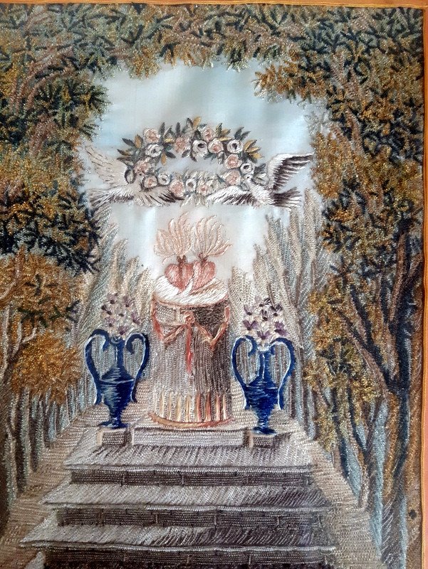 Silk Wedding Embroidery With Flaming Hearts And Empire Restored Flower Garland