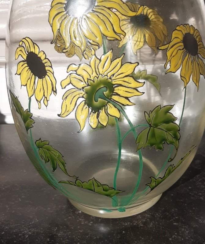Rare Vase With Sunflowers Cristallerie De Pantin Art Nouveau-photo-2