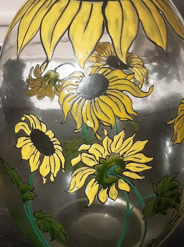 Rare Vase Aux Tournesols Cristallerie De Pantin Art Nouveau -photo-2