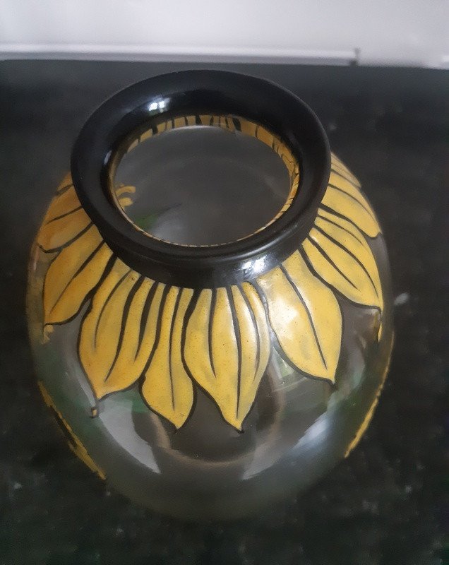 Rare Vase Aux Tournesols Cristallerie De Pantin Art Nouveau -photo-4