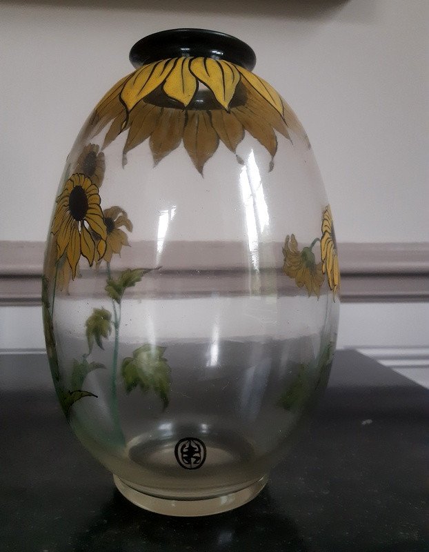 Rare Vase Aux Tournesols Cristallerie De Pantin Art Nouveau -photo-7