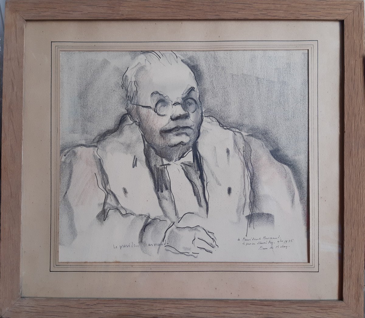Pierre De Belay (1890-1947) Portrait Du Président Barnaud Au Procès Stavisky
