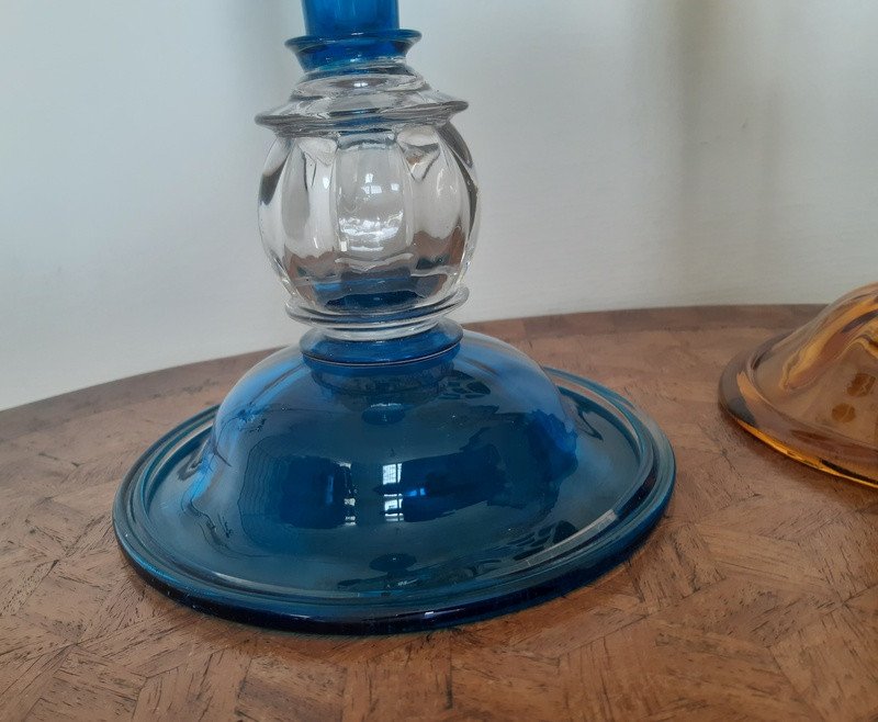 Large Cornet Legras Vase In Turkish Blue Blown Glass 50 Cm Creation For The Universe Exhibition Paris De 1889-photo-3