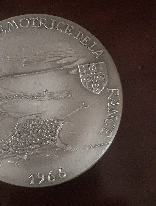 Médaille Usine Marémotrice Barrage De La Rance 1966 Bronze Argenté Flourat Entre Saint Malo Et Dinard Bretagne-photo-4