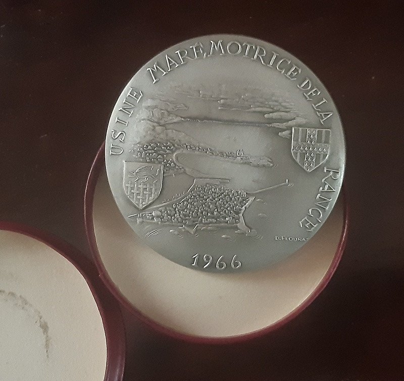 Médaille Usine Marémotrice Barrage De La Rance 1966 Bronze Argenté Flourat Entre Saint Malo Et Dinard Bretagne-photo-4