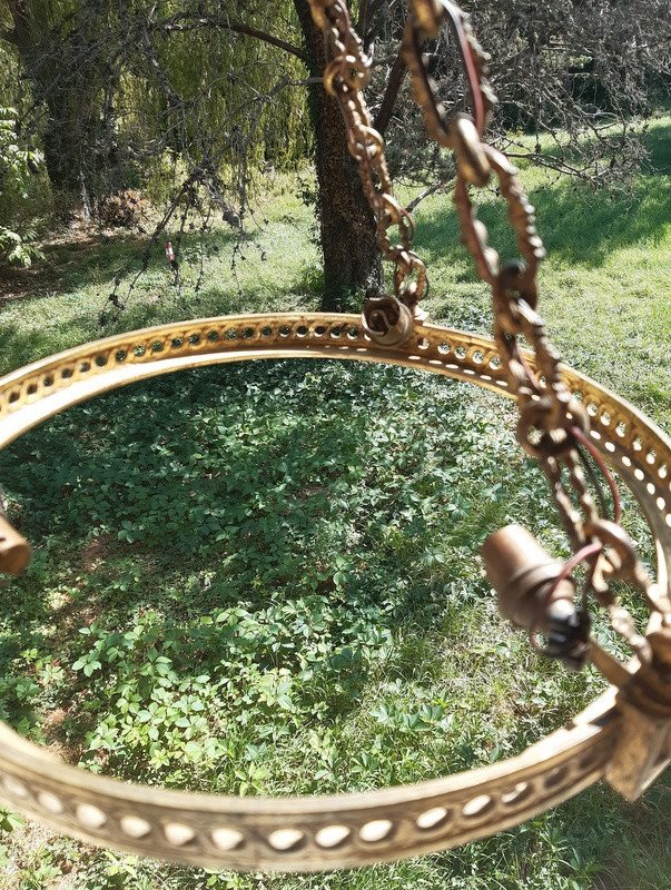 Gilt Bronze Vasque Chandelier Suspension Frame With Its Chain And Belière Cache-photo-1