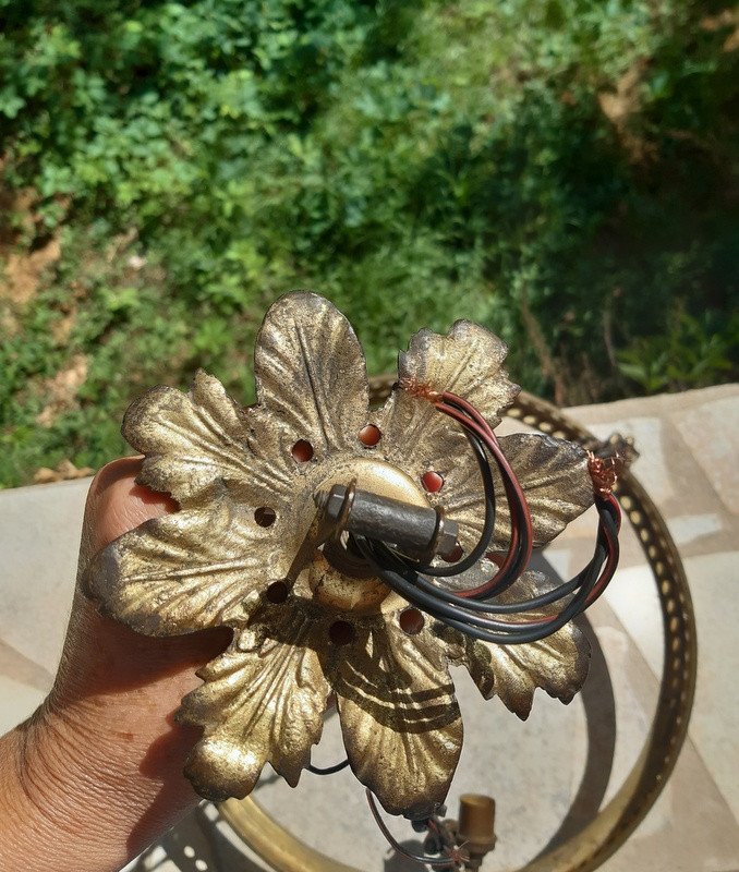 Monture De Suspension Lustre Vasque En Bronze Doré Avec Sa Chaîne Et Son Cache Bélière-photo-2