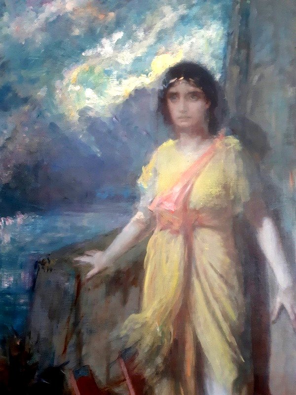 Paul Edouard Rosset Granger (1853-1934) Large Oil On Canvas Symbolist Painting In The Antique Jugenstil Portrait Sappho-photo-3