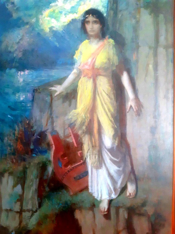 Paul Edouard Rosset Granger (1853-1934) Large Oil On Canvas Symbolist Painting In The Antique Jugenstil Portrait Sappho-photo-2