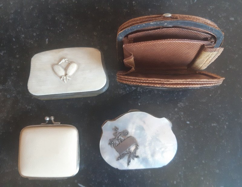 Set Of 4 Antique Purses In Ivory, Ivory, Mother-of-pearl And Brown Tortoiseshell Napoleon III-photo-2