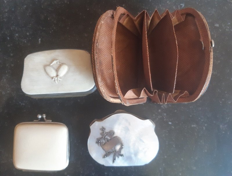 Set Of 4 Antique Purses In Ivory, Ivory, Mother-of-pearl And Brown Tortoiseshell Napoleon III-photo-3