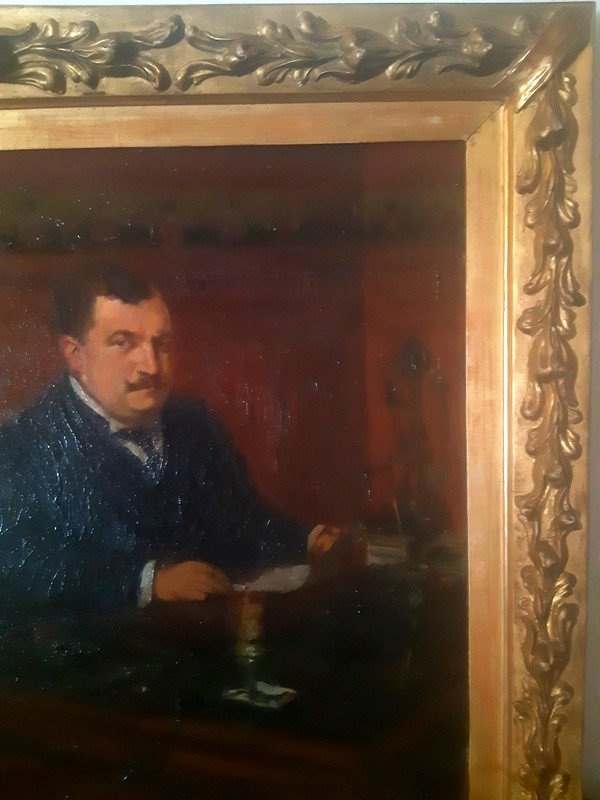 Marcel Arnaud (1877-1956) tableau Intimiste Portrait D’homme De Qualité à Son Bureau 1917-photo-1