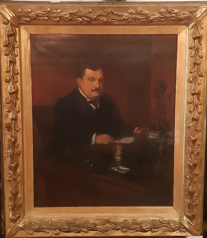Marcel Arnaud (1877-1956) tableau Intimiste Portrait D’homme De Qualité à Son Bureau 1917