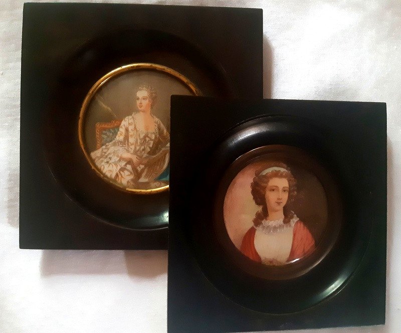 Beautiful Set Of Miniature Portrait Miniatures In Gouache On Ivory Of A Young Woman Late Nineteenth-photo-1