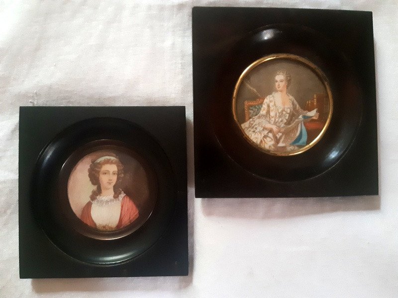 Beautiful Set Of Miniature Portrait Miniatures In Gouache On Ivory Of A Young Woman Late Nineteenth