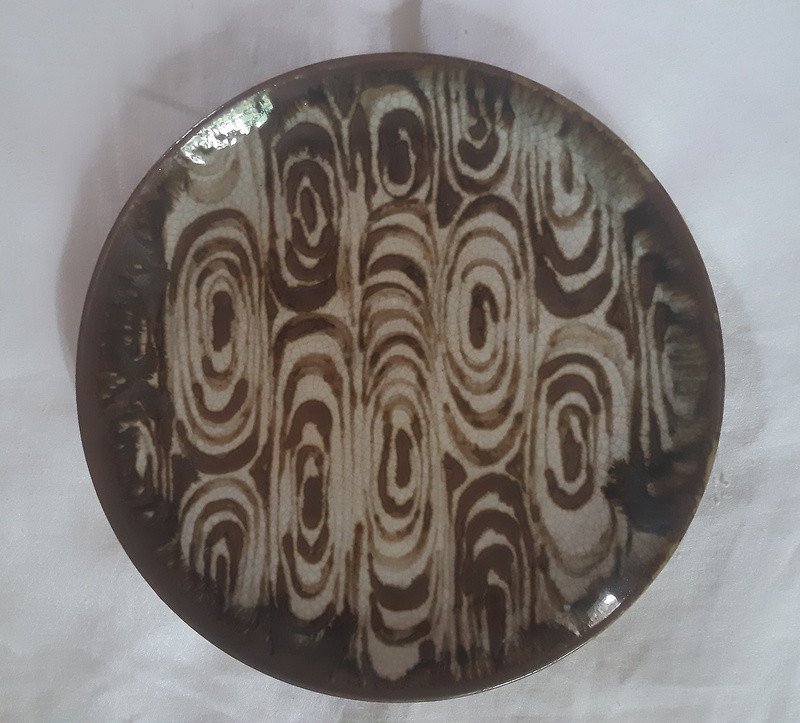 Primavera Beautiful Decorative Dish In Glazed Stoneware Cracked Background Circa 1930-1940