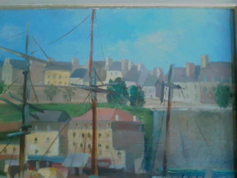 Jeanne Besnard-fortin (1892-1978) Huile Sur Toile Marine Le Port De Granville Normandie Cotentin-photo-3