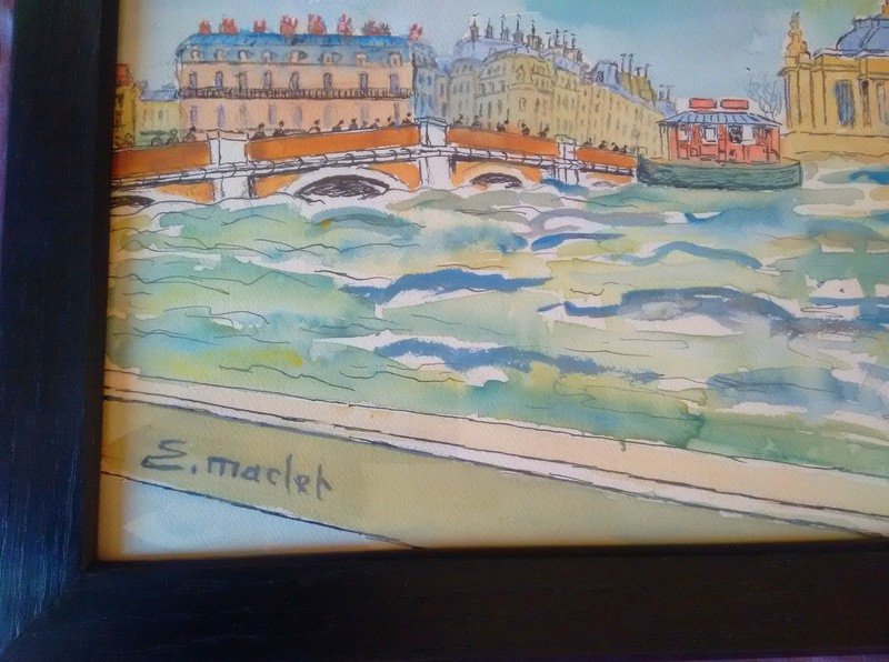 Elisée Maclet (1881-1962) Aquarelle Paris Crue De La Seine-photo-3