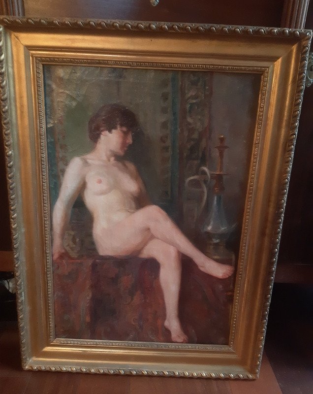 Odalisque Nu Au Narguilé Harem Jeune Femme Orientale Nue XIXème Siècle