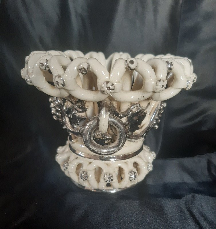 Lovely Jardiniere Braided Basket Miniature Vase In Fine Earthenware De Langeais-photo-1