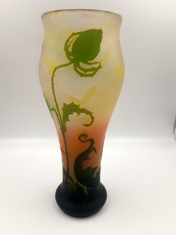 Vase Muller Frères Lunéville Aux Cardères, Fougères Et Papillons Art Nouveau 1920-photo-3