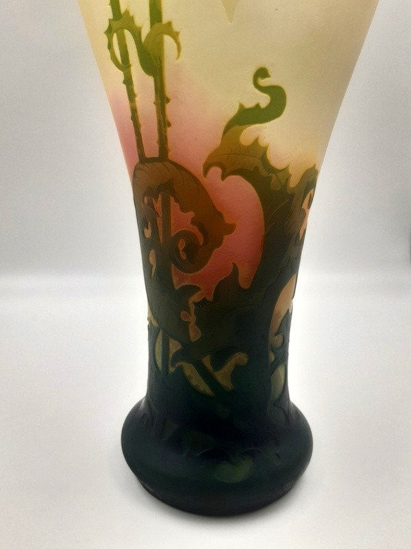 Vase Muller Frères Lunéville Aux Cardères, Fougères Et Papillons Art Nouveau 1920-photo-1